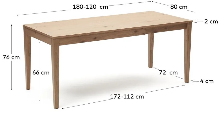 Bővíthető étkezőasztal hosszabbító asztallappal tölgyfa dekorral 80x120 cm Yain – Kave Home