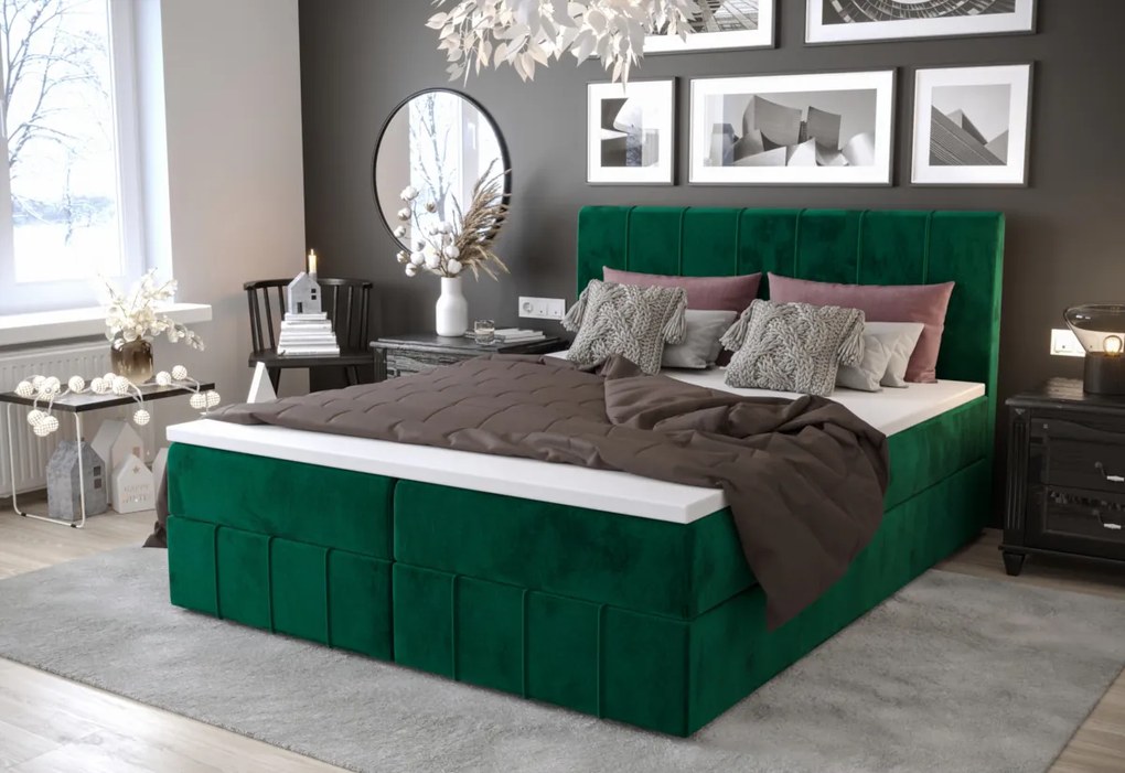 HAMAN kárpitozott boxspring ágy, 140x200, monolith 97
