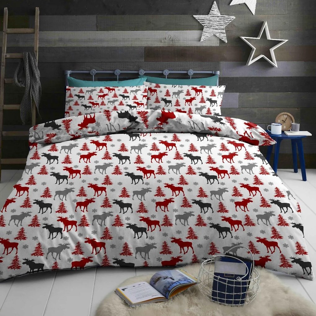 CHRISTMAS MOOSE fehér pamut ágyneműhuzat Ágyneműhuzat mérete: 2 db 70 x 90 cm | 200 x 220 cm