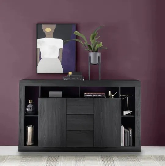 RIMINI komód, kétajtós, háromfiókos – fekete kőris