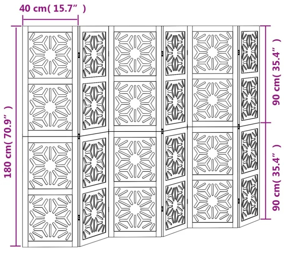 5 paneles barna és fekete tömör császárfa térelválasztó