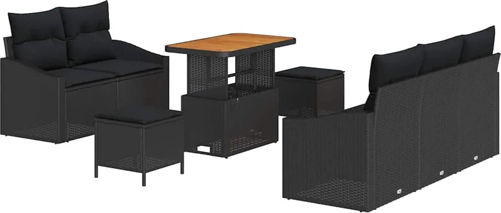 vidaXL Kerti Kanapé Szett párnával 8 pcs Fekete polirattan