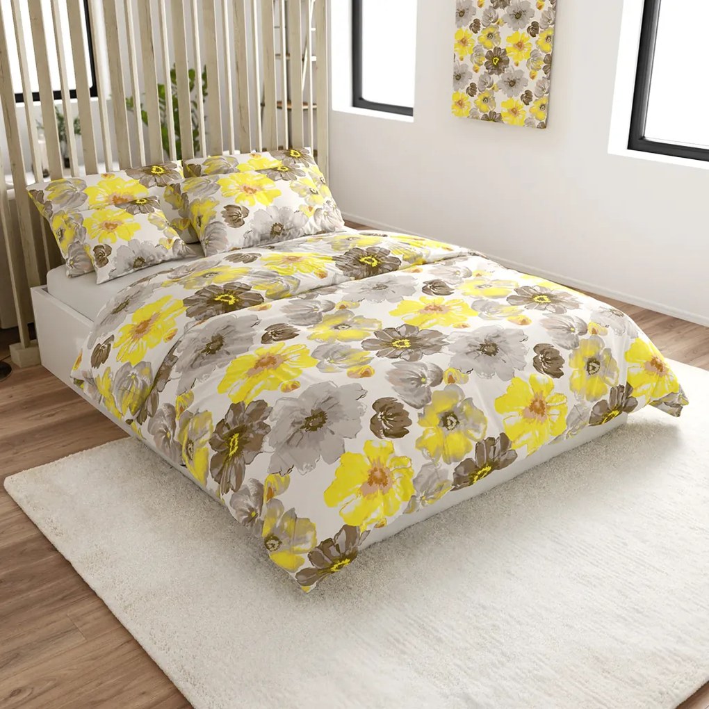 Mikroszálas ágyneműhuzat FEONELLE sárga-szürke Ágyneműhuzat mérete: 2 db 70 x 90 cm | 200 x 220 cm