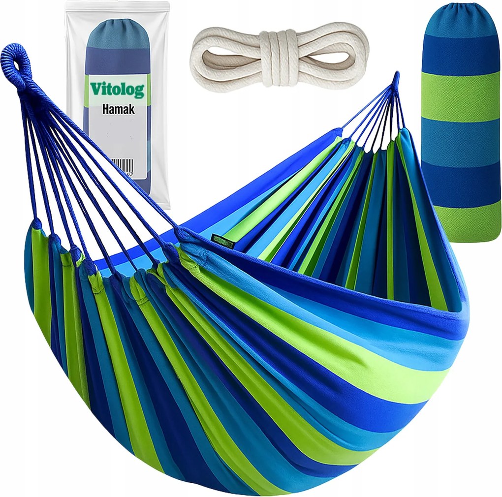 Két személyes függőágy, kemping, kert, túlélő, zsinóros, 250x150 cm