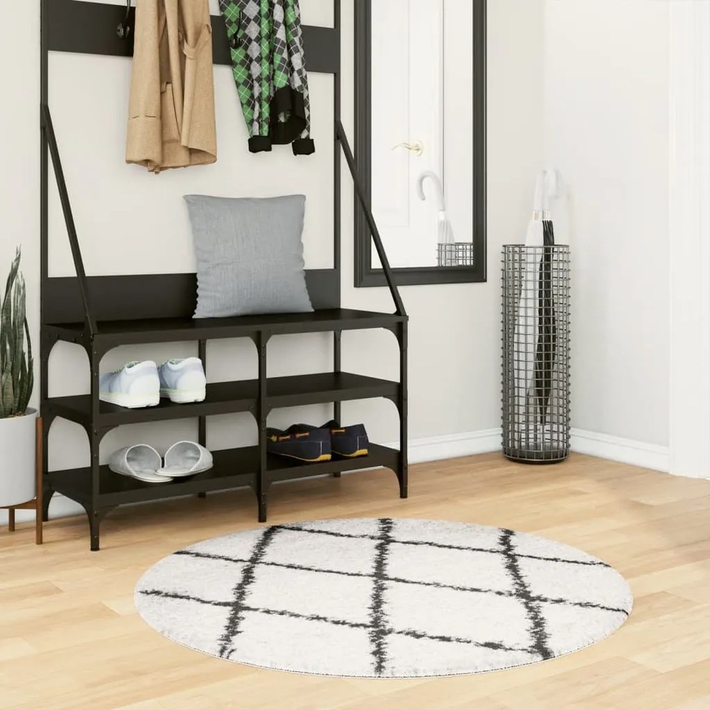 krém és fekete hosszú szálú bozontos modern szőnyeg Ø 100 cm