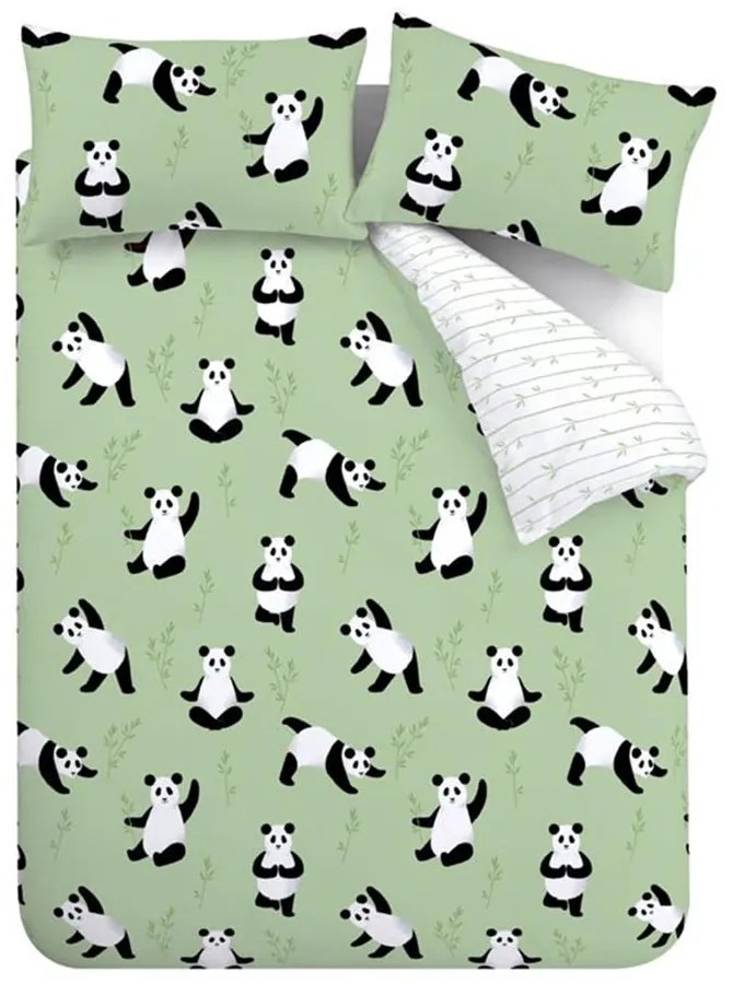 Zöld kétszemélyes gyerek ágyneműhuzat 200x200 cm Panda Paws – Catherine Lansfield