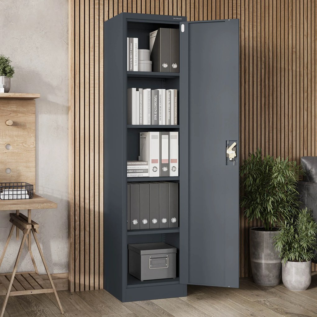 ALEX irodai irattároló fémszekrény, 450 x 1850 x 400 mm, antracit
