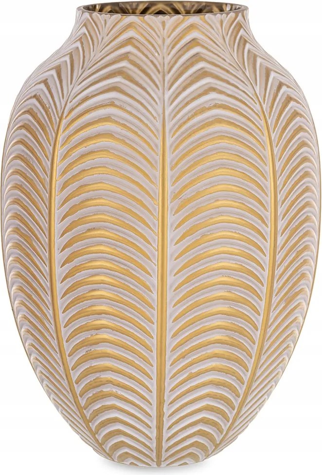 Váza Fehér Arany Üveg 25cm Modern Levél Matt