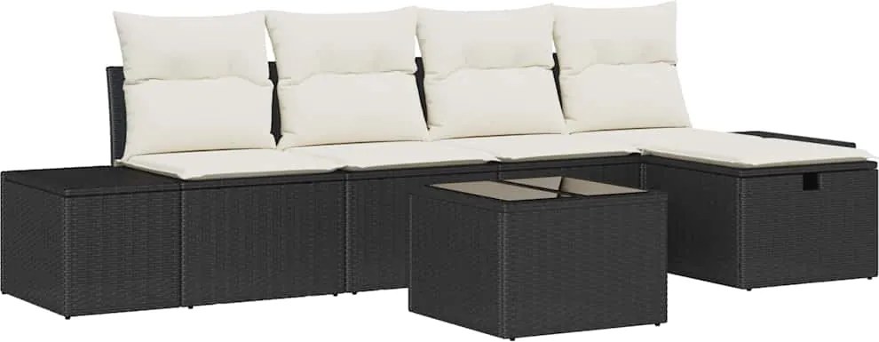 vidaXL Kerti Kanapé Szett párnával 6 pcs Fekete polirattan
