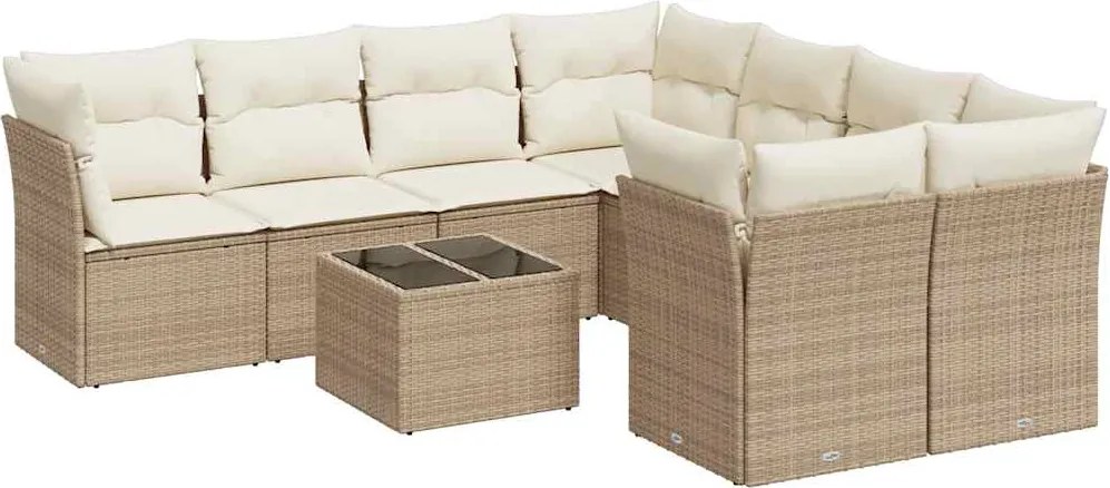vidaXL 9 részes bézs polyrattan kerti ülőgarnitúra párnákkal