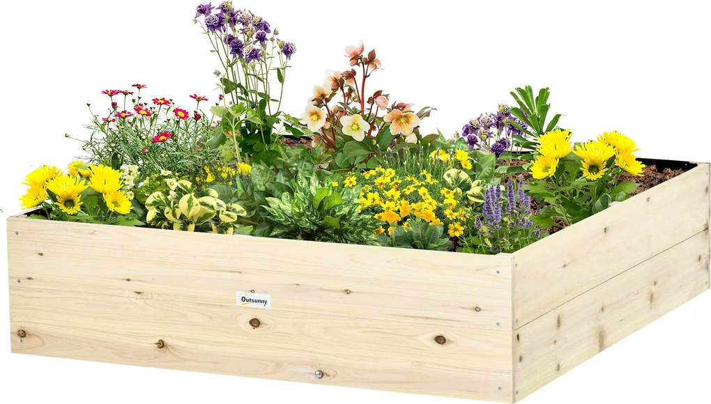 Outsunny Emelt Kertágyás Fa, Kertész Ágyás Növényekhez, Zöldségekhez és Fűszerekhez, 117x117x30cm | Aosom