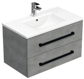 Fürdőszobaszekrény fekete fogantyúval és mosdókagylóval SAT Cube Way 80x53x46 cm betonszőnyeg CUBE46C802BEMOD