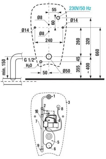 JIKA H8430700004901 - GOLEM 230V szenzoros piszoár, belső bekötés, hátsó lefolyó