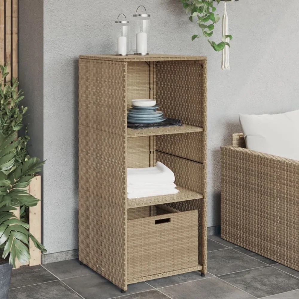 bézs polyrattan kerti tárolószekrény 50 x 55 x 115 cm