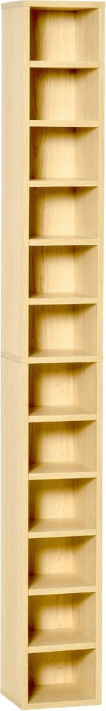 HOMCOM CD- és DVD-tároló, oszlopos tárolószekrény, 12 rekeszes tárolóegység, max. kapacitás 204 CD, 21 x 20 x 175 cm, természetes fa | Aosom
