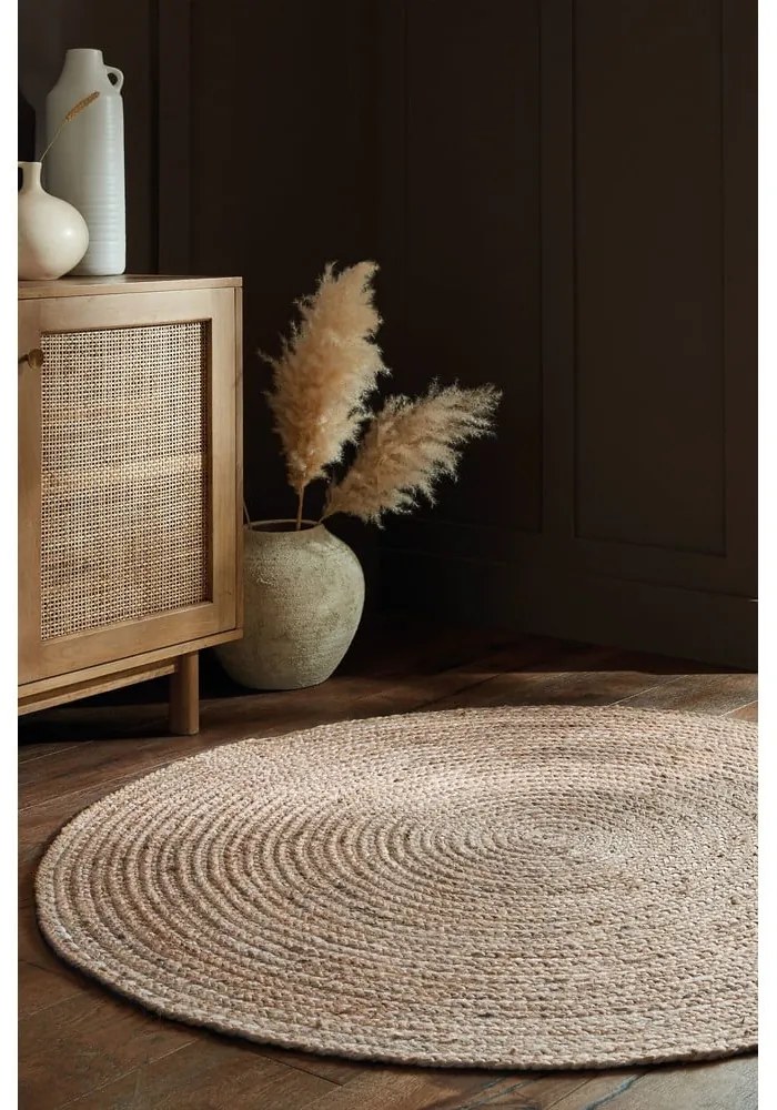 Natúr színű juta kerek szőnyeg ø 133 cm Capri – Flair Rugs