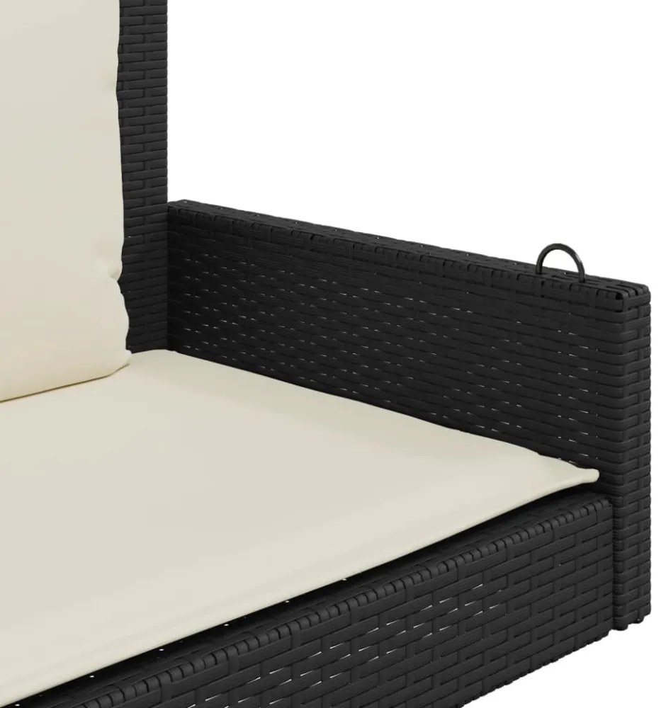 fekete polyrattan hintapad párnával 119 x 56 x 48 cm