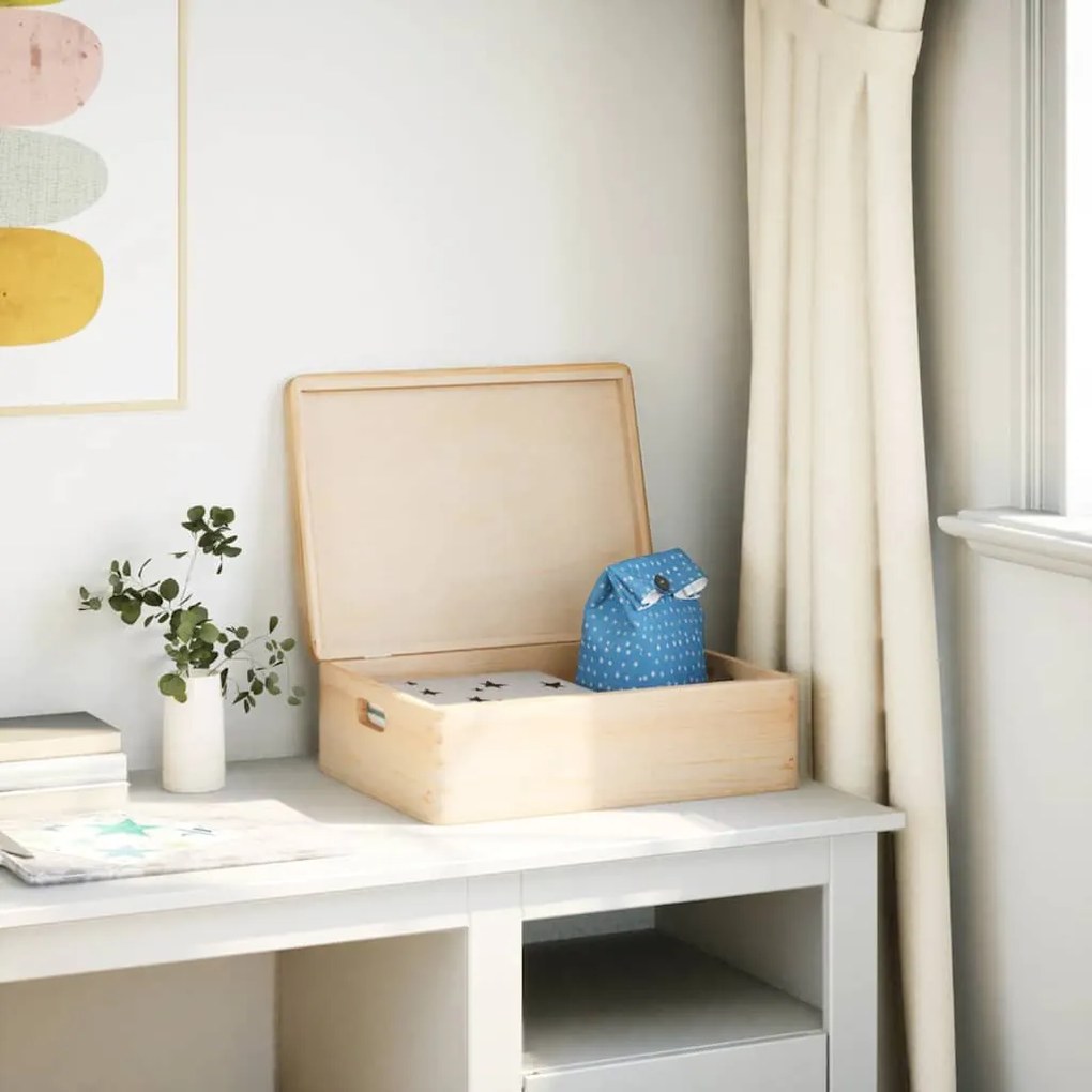 Fa doboz fedéllel és fogantyúkkal 40x30x13 cm tömör fa fenyő