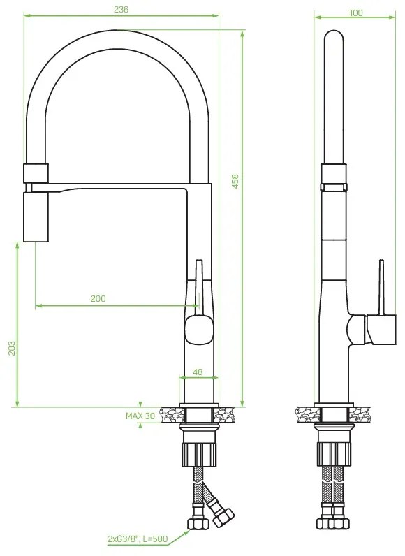 Laveo Colina, magas mosogatócsaptelep U-alakú kifolyóval, matt fekete, LAV-BCO_B78D