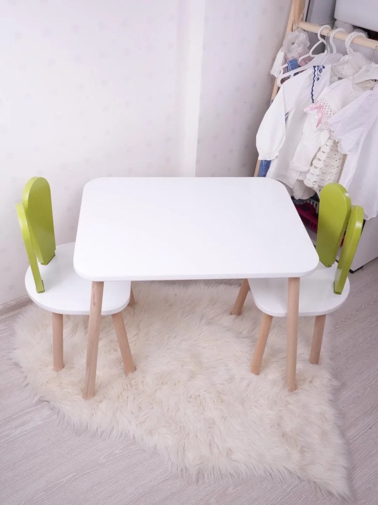 Gyerekasztal székekkel Bunny Two Chair Set - Pistachio Green, White
