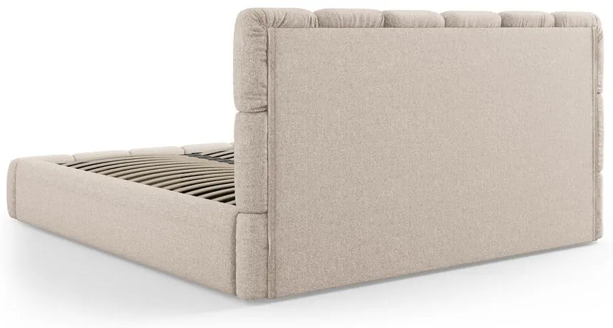 Bézs kárpitozott ágyneműtartós franciaágy ágyráccsal 180x200 cm Bellis – Micadoni Home