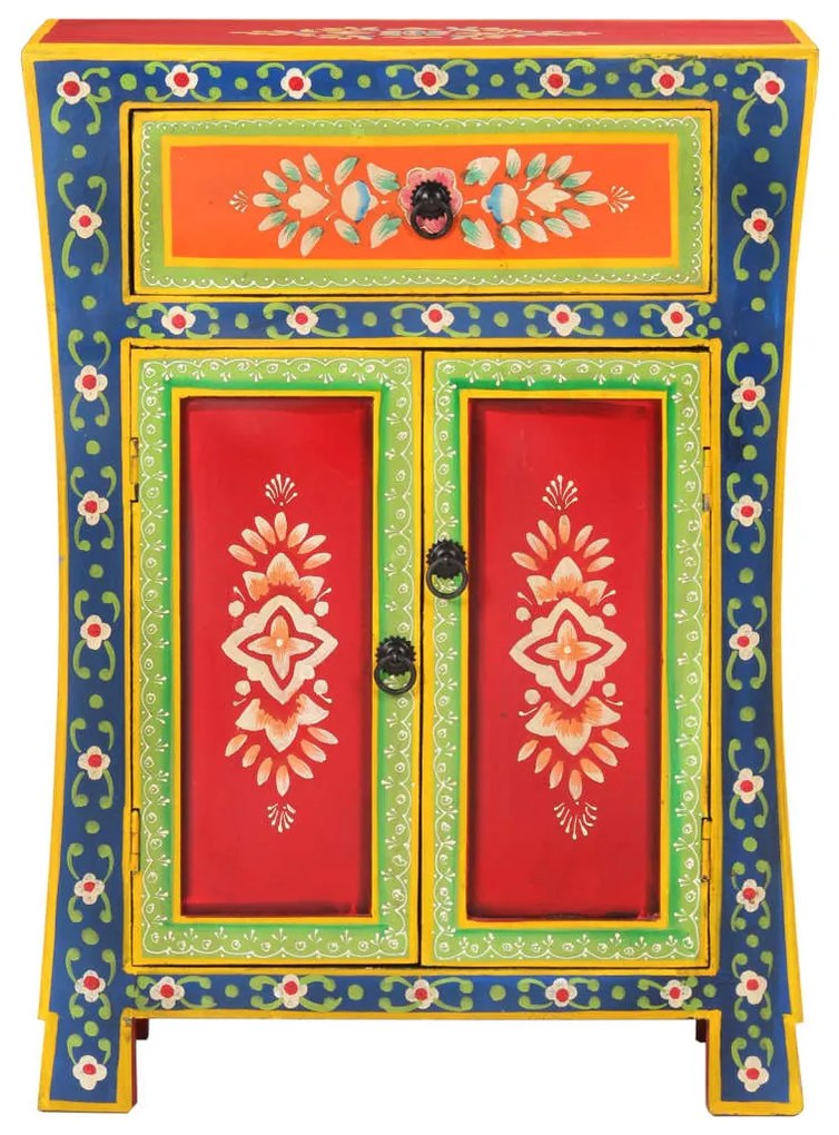 kézzel festett tömör mangófa kisszekrény ajtókkal 53x30x74 cm