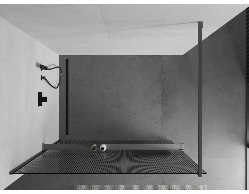 Mexen Kioto+, Walk-In zuhanyparaván polccal és akasztóval 120 x 200 cm, 8 mm-es üveg bordás mintával, grafit profil, 800-120-121-95-09