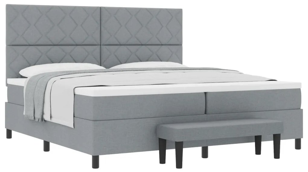 Box Spring Ágy Matraccal és PadVilágosszürke 200x200 cm Szövet