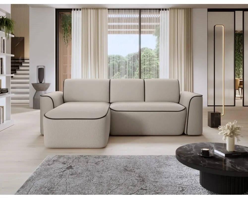 Bézs buklé sarokkanapé (bal oldali-heverő résszel) Ume – ELTAP