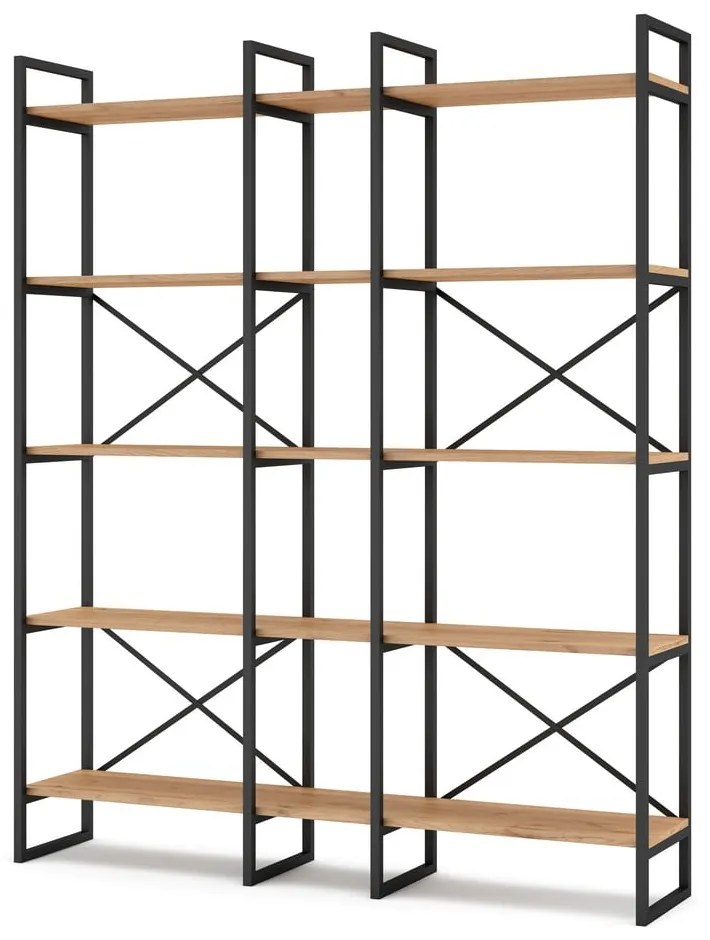 Fekete-natúr színű polcos állvány tölgyfa dekorral 144x175 cm Dusan – Marckeric