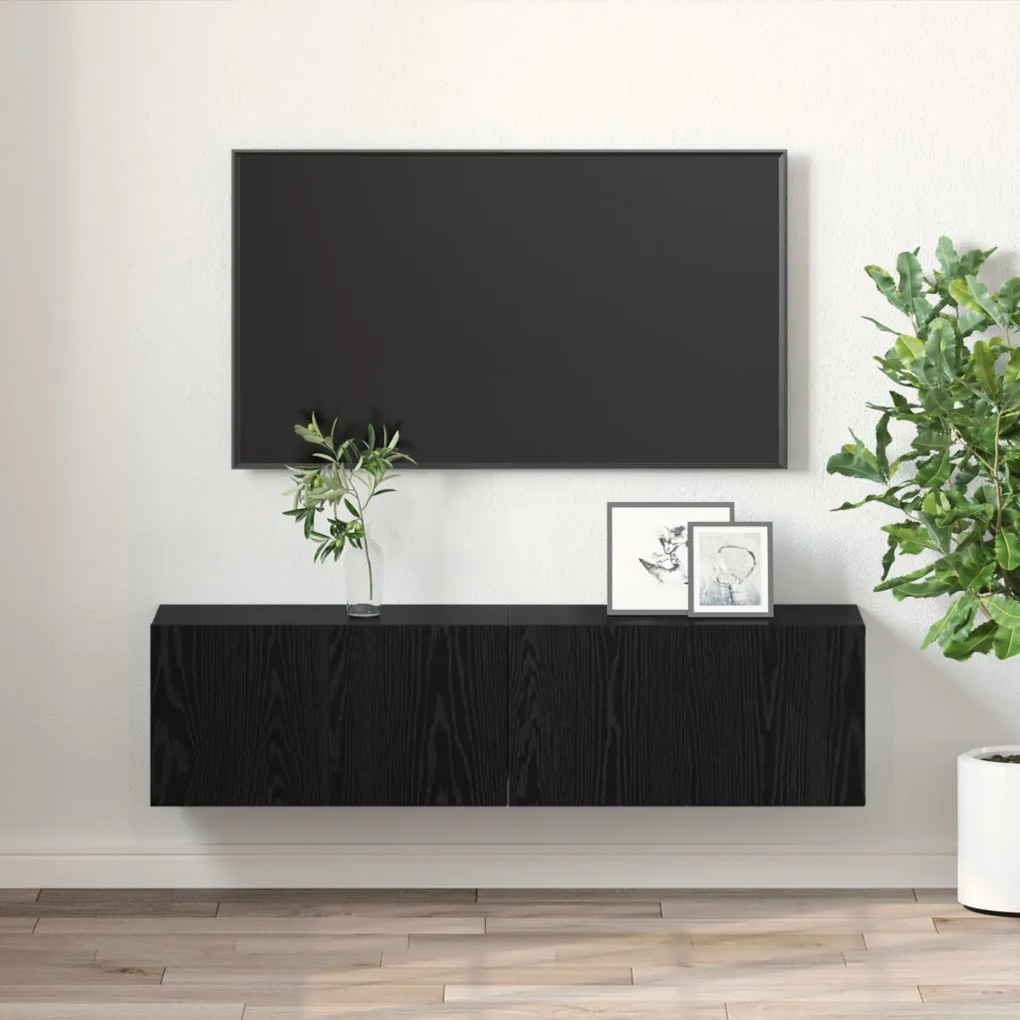 TV Szekrény Készlet Fekete tölgy Faléce Kicsi TV szekrény