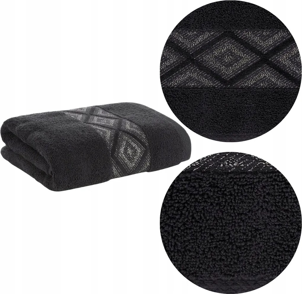 Azari Fürdőlepedő 50x90 cm Fekete Pamut Vastag Nedvszívó Spa