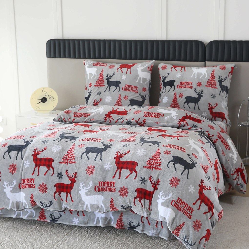 Szürke MERRY CHRISTMAS DEER mikroplüss ágyneműhuzat Ágyneműhuzat mérete: 70 x 90 cm | 140 x 220 cm