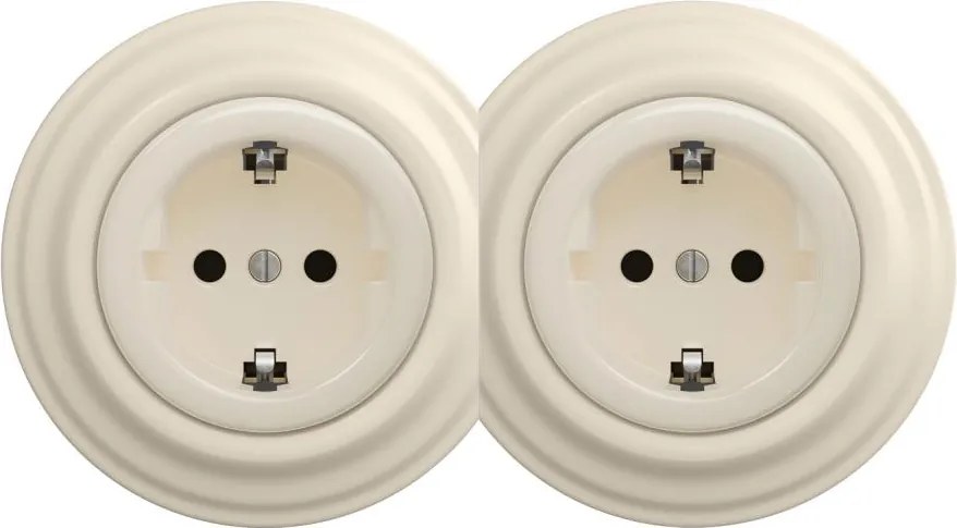 Kliklap - Dupla retro fali konnektor kerettel SCHUKO 230V/16A bézs