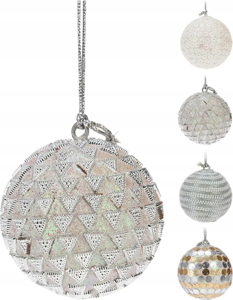 Díszített karácsonyfadísz Ezüst Arany flitterek 12db-os szett karácsonyfára Gömbök