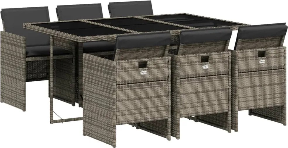 vidaXL 7 részes szürke polyrattan kerti étkezőgarnitúra párnával