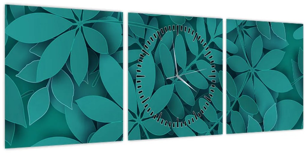 Kép - Türkiz levelek (órával) (90x30 cm)