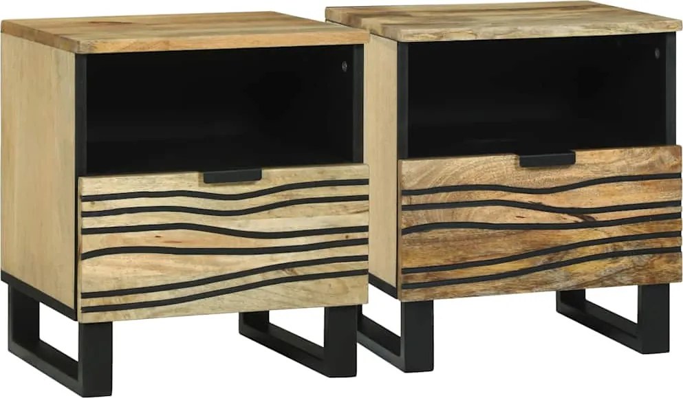 vidaXL Éjjeliszekrény fiókkal 2 pcs Barna 40 x 33 x 46 cm Tömör akácfa