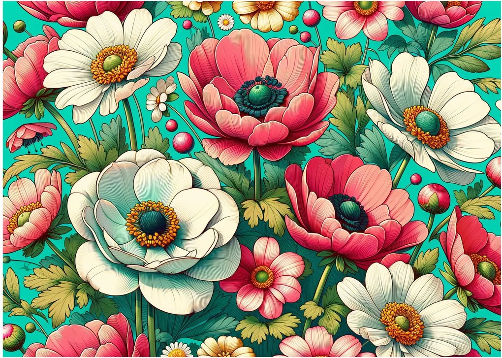 Üveg kép - Virágok kék háttéren (70x50 cm)
