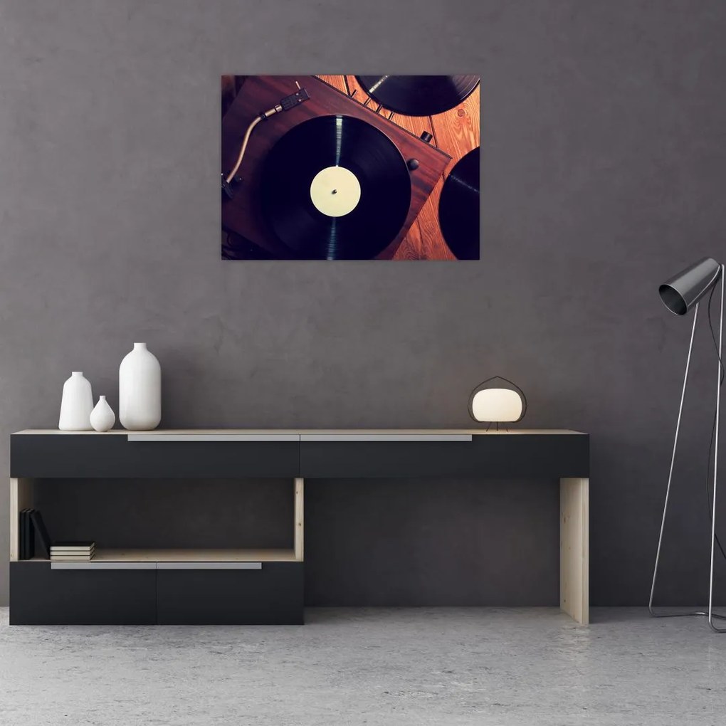 Gramofon lemezek képe (üvegen) (70x50 cm)