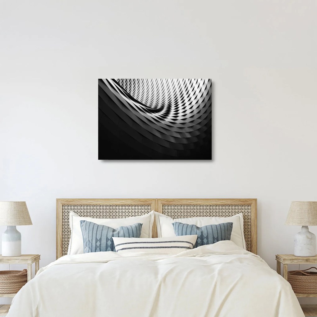 Absztrakt kép - fekete-fehér spirál (üvegen) (70x50 cm)