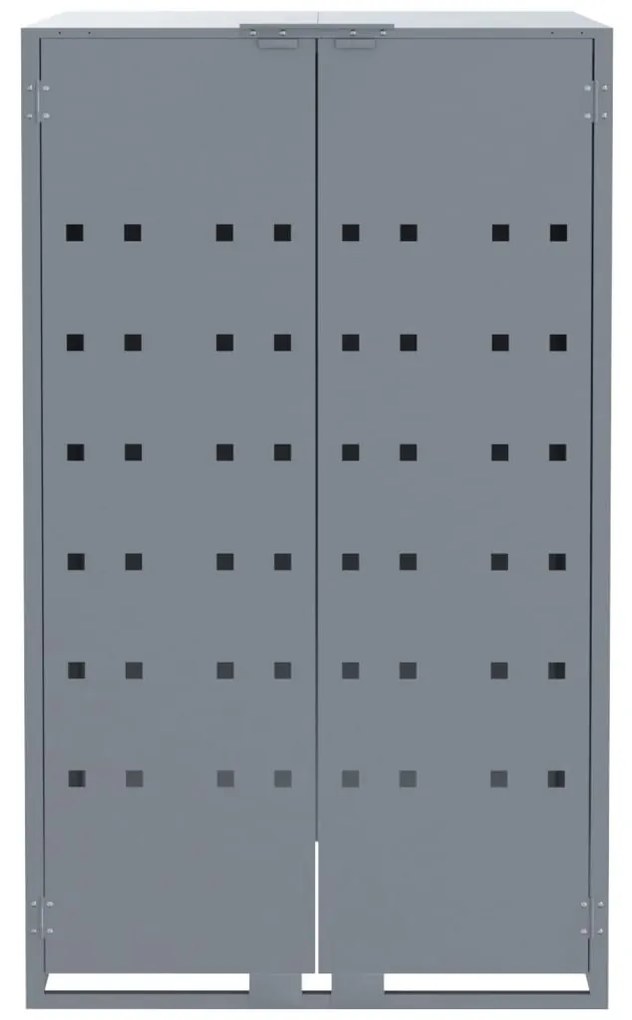 szürke acél kerekes tároló 5 szemeteskukához 345 x 79 x 117 cm