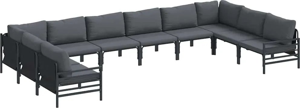 vidaXL Kerti Kanapé Szett párnával 10 pcs Fekete Acél