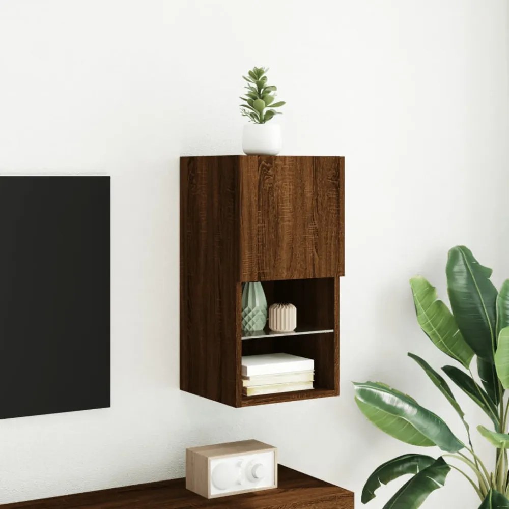 barna tölgyszínű TV-szekrény LED-lámpákkal 30,5 x 30 x 60 cm