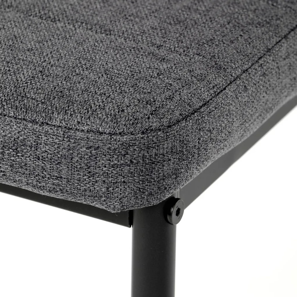 Set de dining 1+4, masă 130x70, blat din piatră sinterizată cu imitație de marmură alb mat, scaune tapițate cu material textil gri, finisaj negru lăcuit.