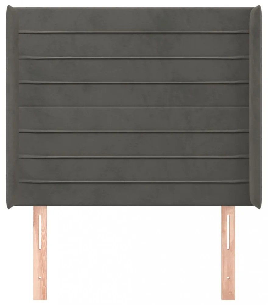 sötétszürke bársony fejtámla szárnyakkal 83x16x118/128 cm