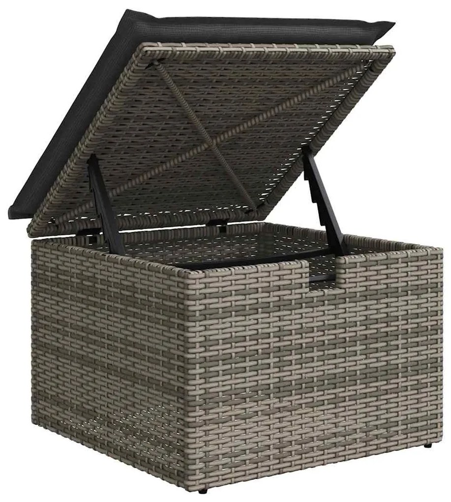 6 részes szürke polyrattan akácfa kerti ülőgarnitúra párnákkal