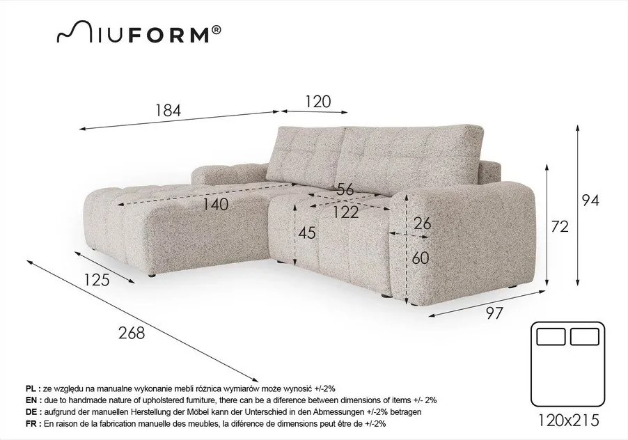 Krémszínű kinyitható tárolóhelyes moduláris sarokkanapé (bal oldali) Lulu – Miuform