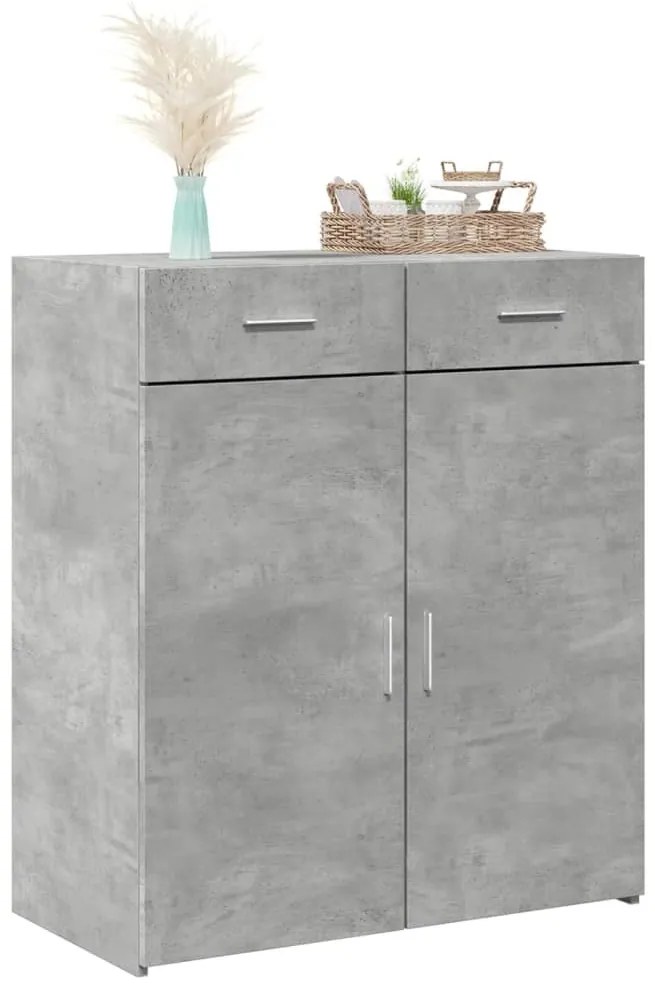 betonszürke szerelt fa tálalószekrény 80 x 42,5 x 93 cm