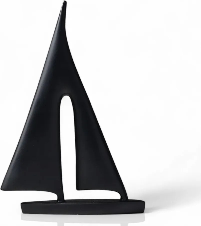 Dekoratív Szobor Figura Fekete 21cm Vitorlás Hajó Yacht